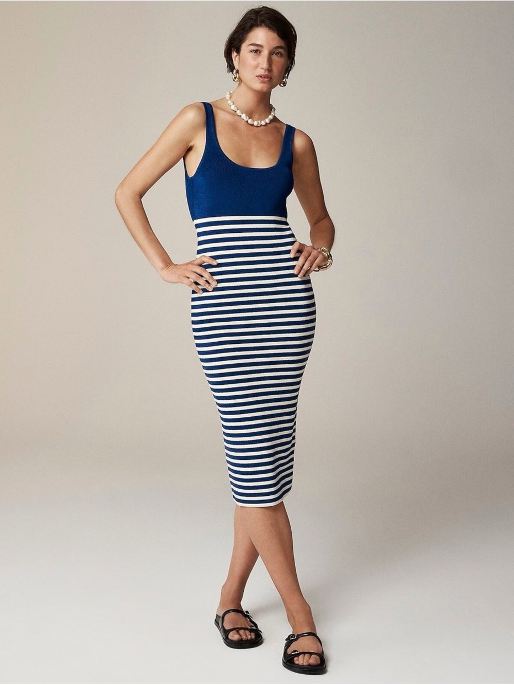 J. Crew Blue and White Striped Tank Midi Dress